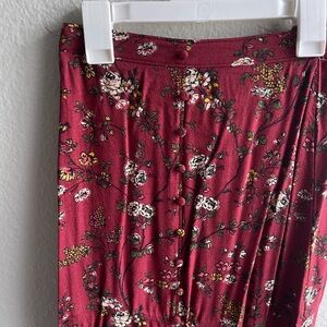 Floral Burgundy Maxi Skirt w/ Slit